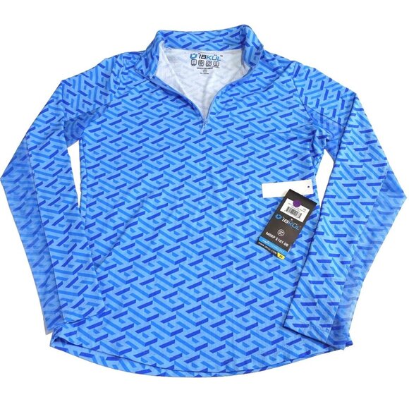 IBKUL Tops - IBKUL Fatima Blue Geometric Navy Long Sleeve Mock Golf Shirt Size XS active
